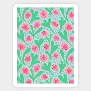 Wild colorful boho floral pattern in mint green and pink Sticker
